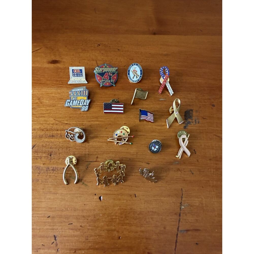 Mixed Enamel Lapel Pin Lot Vintage Souvenir USA Flag Hat Pins Collectible Bundle